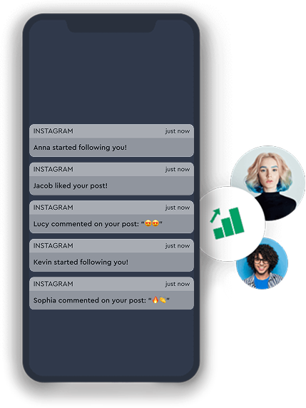 Panel de notificaciones Clientky destacando el crecimiento seguro en Instagram